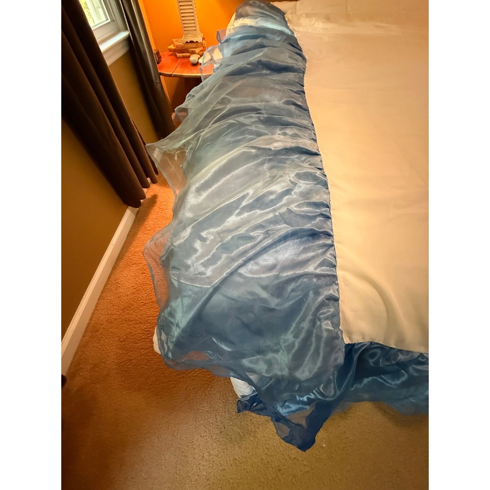 Seventeen Full Size Blue Satin Bedding Set – Quilt/Bedspread & Bed Skirt - Picture 5 of 11